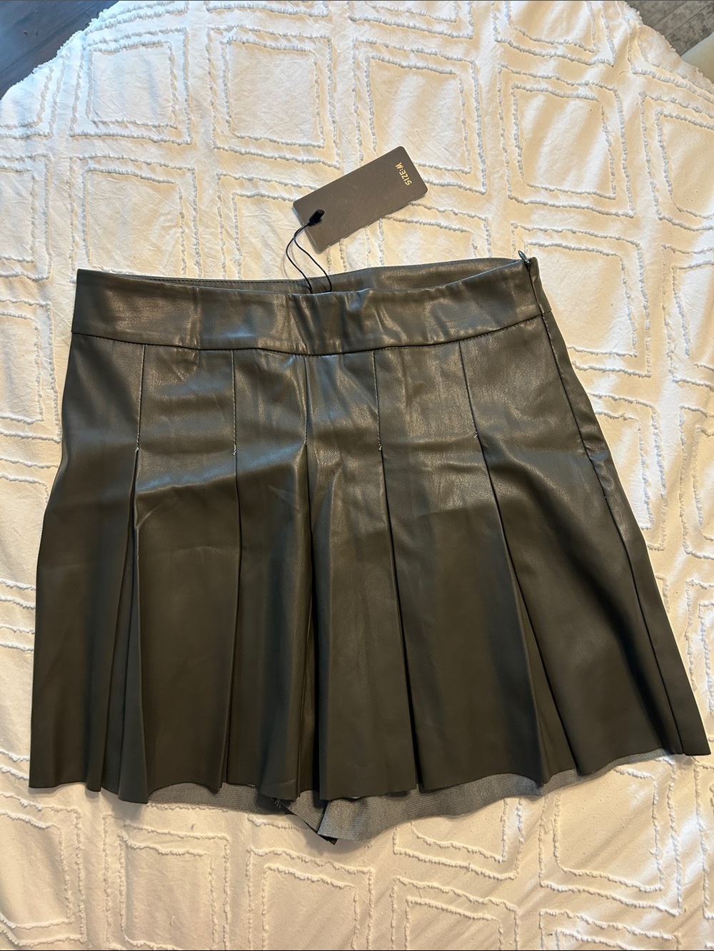 Shinestar Pleated Faux Leather Mini Skort - Dark Gray